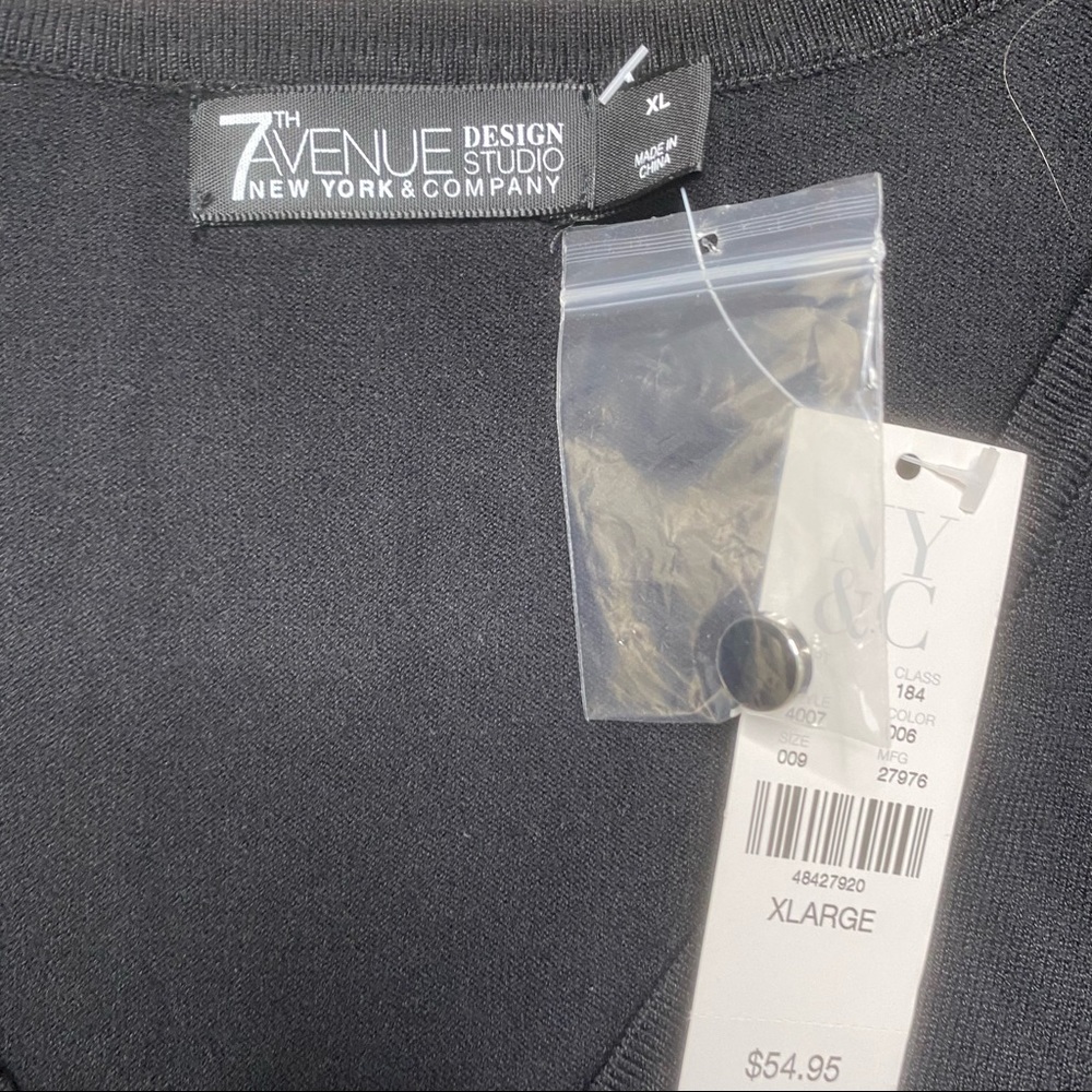 NY&Co 7th Avenue Black Mixed Media V-Neck Sweater Sheer Sleeves XL NWT - Picture 7 of 9